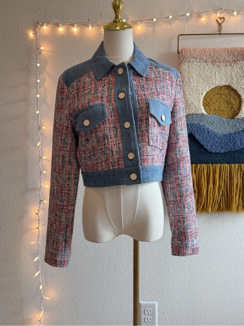 House of Harlow 1960 Blazer Women’s Size Small Preppy Tweed Cropped Academia